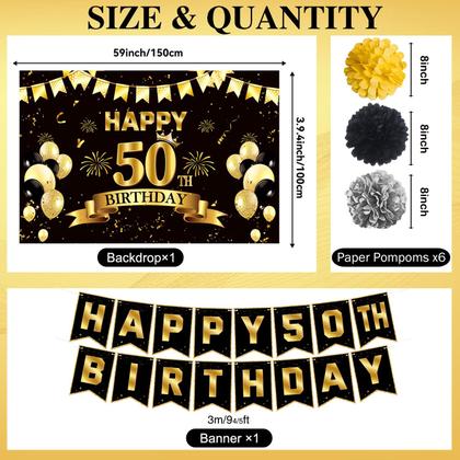 Imagem de Decorações de aniversário OXSHHGF 50th Happy Birthday Black Gold