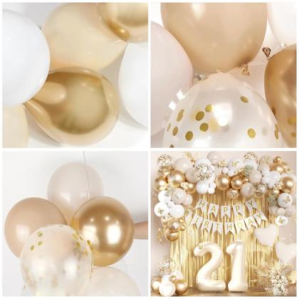 Imagem de Decorações de aniversário Slyfo 21: balões brancos/dourados, banners