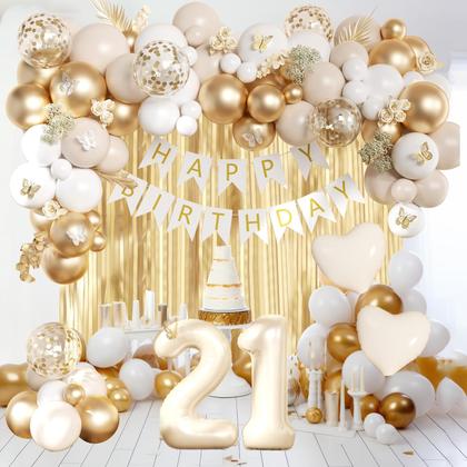 Imagem de Decorações de aniversário Slyfo 21: balões brancos/dourados, banners