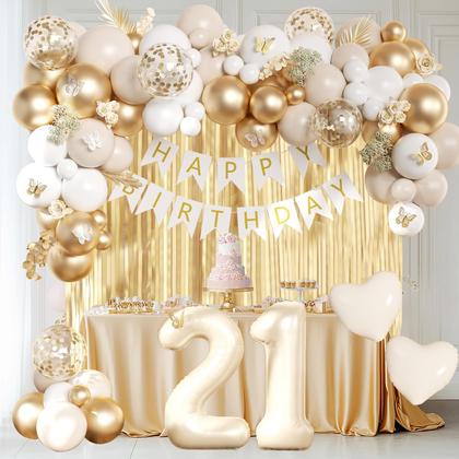 Imagem de Decorações de aniversário Slyfo 21: balões brancos/dourados, banners
