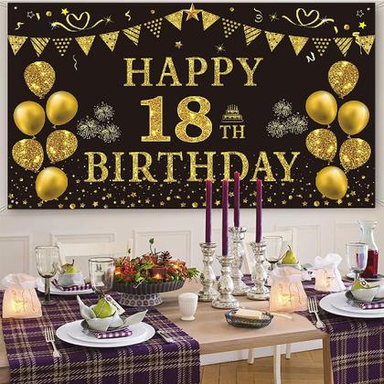 Imagem de Decorações de aniversário Trgowaul, 18º aniversário, homens, ouro preto