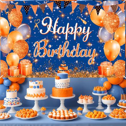 Imagem de Decorações de banner de aniversário Peconal Blue Orange 180x110cm