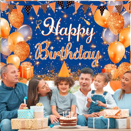 Imagem de Decorações de banner de aniversário Peconal Blue Orange 180x110cm