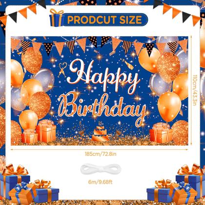 Imagem de Decorações de banner de aniversário Peconal Blue Orange 180x110cm