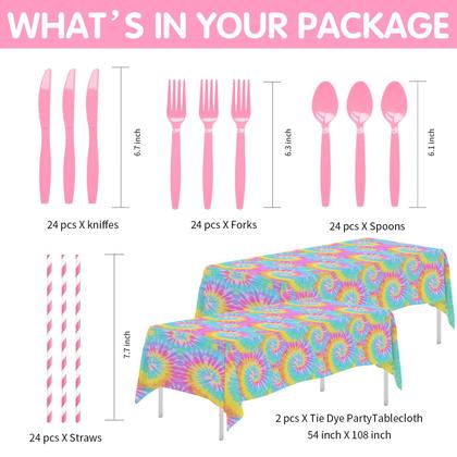 Imagem de Decorações de festa e talheres Xenorik Tie Dye para 24 convidados