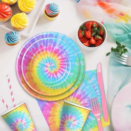 Imagem de Decorações de festa e talheres Xenorik Tie Dye para 24 convidados