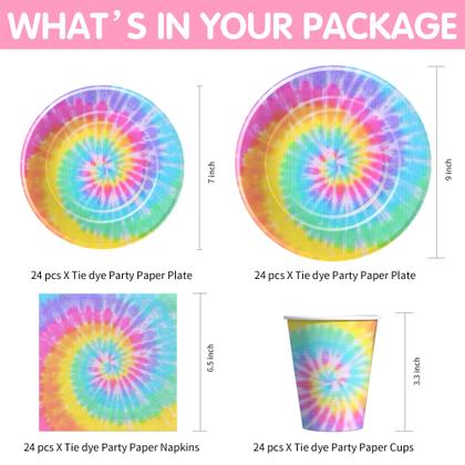 Imagem de Decorações de festa e talheres Xenorik Tie Dye para 24 convidados