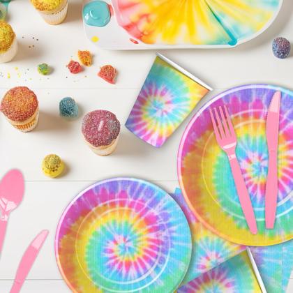 Imagem de Decorações de festa e talheres Xenorik Tie Dye para 24 convidados