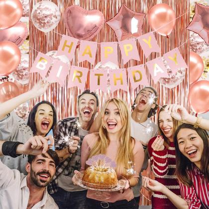 Imagem de Decorações de festa HGH Rose Gold Birthday para mulheres e meninas