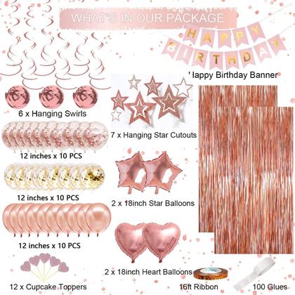Imagem de Decorações de festa HGH Rose Gold Birthday para mulheres e meninas