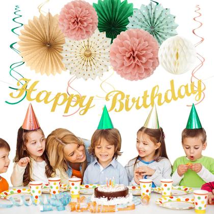 Imagem de Decorações de festa Huglony Sage Green Rosa Bege Gold 21 unidades