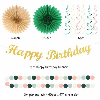 Imagem de Decorações de festa Huglony Sage Green Rosa Bege Gold 21 unidades