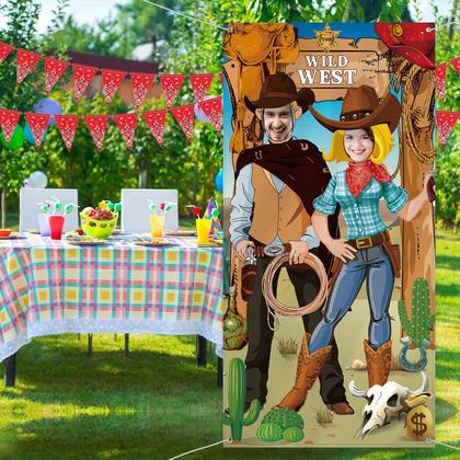 Imagem de Decorações de festa Western Cowboy Photo Props 180x90cm Blulu