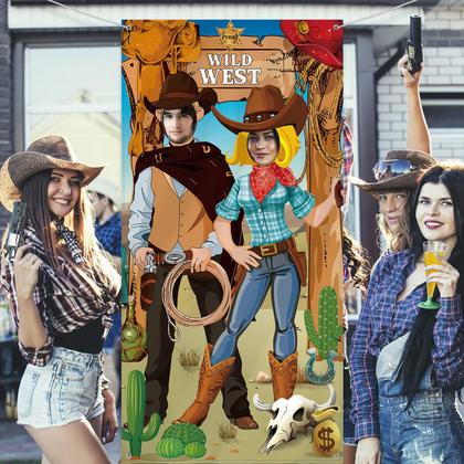 Imagem de Decorações de festa Western Cowboy Photo Props 180x90cm Blulu