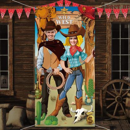 Imagem de Decorações de festa Western Cowboy Photo Props 180x90cm Blulu