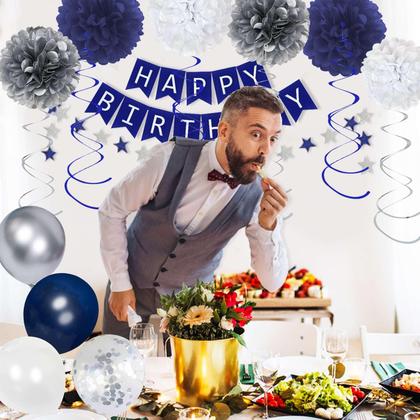 Imagem de Decorações de Festa YGYXMY - Azul Marinho e Prata - Aniversário Masculino