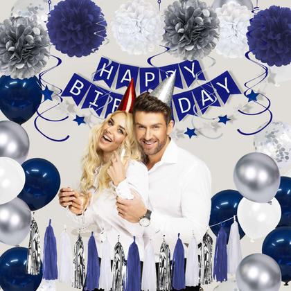 Imagem de Decorações de Festa YGYXMY - Azul Marinho e Prata - Aniversário Masculino