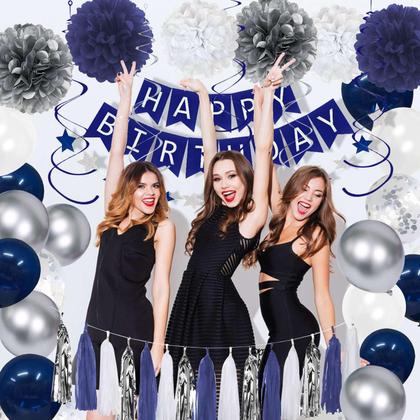 Imagem de Decorações de Festa YGYXMY - Azul Marinho e Prata - Aniversário Masculino