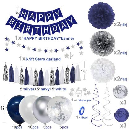 Imagem de Decorações de Festa YGYXMY - Azul Marinho e Prata - Aniversário Masculino