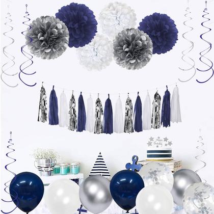 Imagem de Decorações de Festa YGYXMY - Azul Marinho e Prata - Aniversário Masculino
