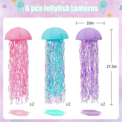 Imagem de Decorações de festa zilue Mermaid Jellyfish Paper Lanterns x6