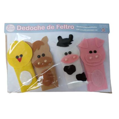 Imagem de Dedoche de feltro animais da fazendinha kit com 4