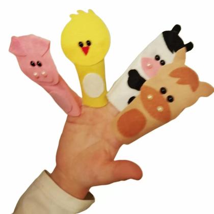 Imagem de Dedoche de feltro animais da fazendinha kit com 4