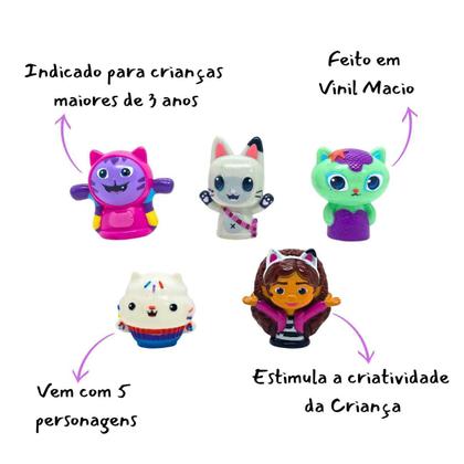 Imagem de Dedoches A Casa Mágica Da Gabby Original  Líder Brinquedos  Kit Com 5 Bonequinhos Em Vinil Atóxico