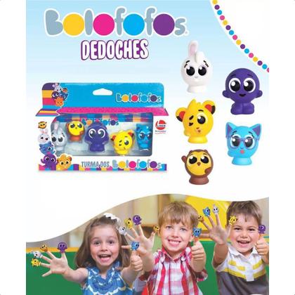 Imagem de Dedoches Bolofofos Lider 3011  5 Peças Coloridas em Vinil Atóxico para Crianças 3 anos
