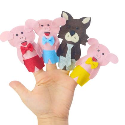 Imagem de Dedoches Três Porquinhos Contar Histórias Brinquedo em Feltro Lúdico