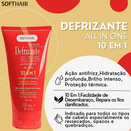 Imagem de Defrizante All In One 10 Em 1 Soft Hair Modelador De Fios Profissional Proteção Termica 240ml