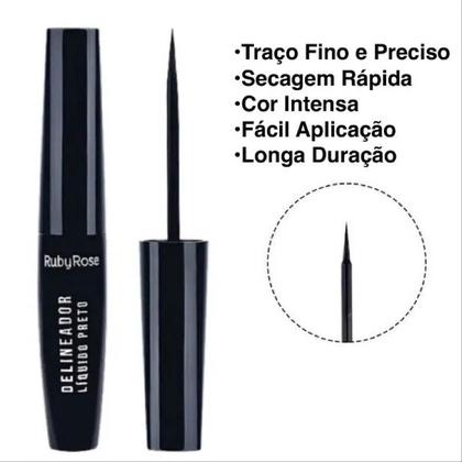 Imagem de Delineador Liquido Preto Para Olhos Secagem Rápida Longa Duração 5,8ml Ruby Rose HB8406