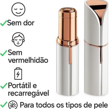 Imagem de Depilador Batom Portátil Tira Pelos Buço Rosto Aparador Facial USB Removedor Eletrico Recarregável