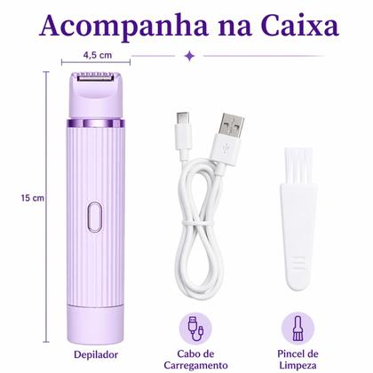 Imagem de Depilador Elétrico 2 em 1 Feminino Recarregável USB Portátil Com Navalha Dupla Aparador E Removedor De Pelos Corporal