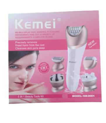Imagem de Depilador Elétrico Com Limpeza Facial Kemei Kit 5 in 1 Uso Seco e Molhado Com 2 Velocidades