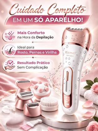 Imagem de Depilador Elétrico Multifunções 6 Em 1 Feminino Profissional Completo com Massageador e Lixa Resistente a Água