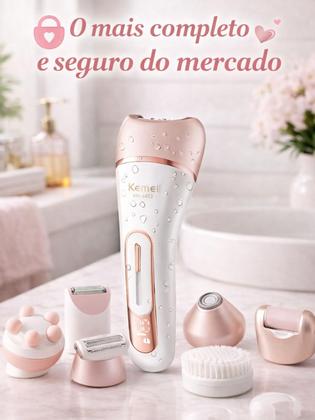 Imagem de Depilador Elétrico Multifunções 6 Em 1 Feminino Profissional Completo com Massageador e Lixa Resistente a Água