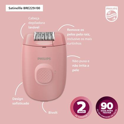 Imagem de Depilador Elétrico Philips Satinelle BRE229 00 Rosa Bivolt Com Acessório 2 Velocidades Remove Pelos da Raiz