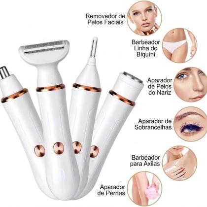 Imagem de Depilador Feminino Eletrico Aparador Perna Buço Braço Partes Intimas, Aparelho Depilar Recarregavel Laser 4 Em 1