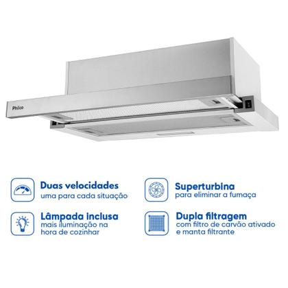 Imagem de Depurador Exaustor De Ar Retrátil 60 Cm Parede Cozinha Inox 127V Philco