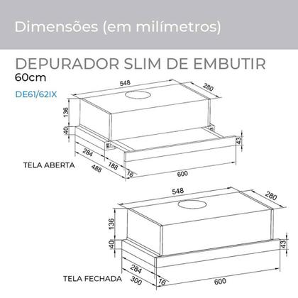 Imagem de Depurador Exaustor Slim De Embutir 60 Cm 220V DE62Ix - Suggar