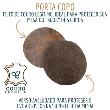 Imagem de Descanso de Copo Porta Copo em couro com suporte em Madeira