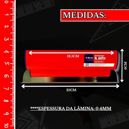 Imagem de Desempenadeira Aço Inox 25cm + Refil Lâmina Ferro Atlas Massa Corrida Cimento Queimado Tipo Berox