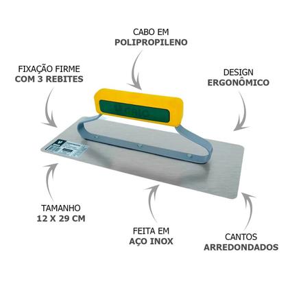 Imagem de Desempenadeira Aço Inox Cantos Arredondados 12x29cm Galo