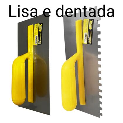 Imagem de Desempenadeira Aço Lisa Dentada com Cabo de Plastico Cimento Queimado Massa de Pedreiro Construção Civil Obra Reboco Massa