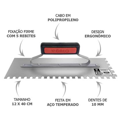 Imagem de Desempenadeira Aço Temperado Dentada 12x40cm Galo