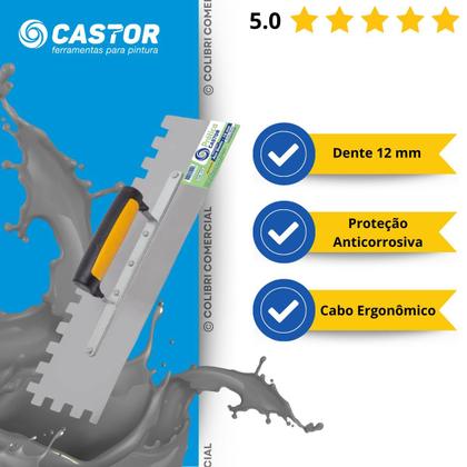 Imagem de Desempenadeira de Aço Prática 10X35CM Dente 12MM - Linha Pratica Castor