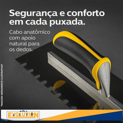 Imagem de Desempenadeira Dentada Rígida 1601 Evolution Lâmina Inox Dentes 10x12mm Cabo Emborrachado 40x12cm Aplicação de Argamassa e Porcelanato Pedreiros Obras