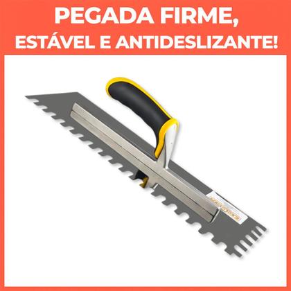 Imagem de Desempenadeira Dentada Rígida 1601 Evolution Lâmina Inox Dentes 10x12mm Cabo Emborrachado 40x12cm Aplicação de Argamassa e Porcelanato Pedreiros Obras