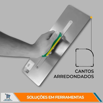 Imagem de Desempenadeira Flexível 40cm Galo 309 01 Aço Inox Cantos Arredondados Cabo Aberto Texturas Reboco